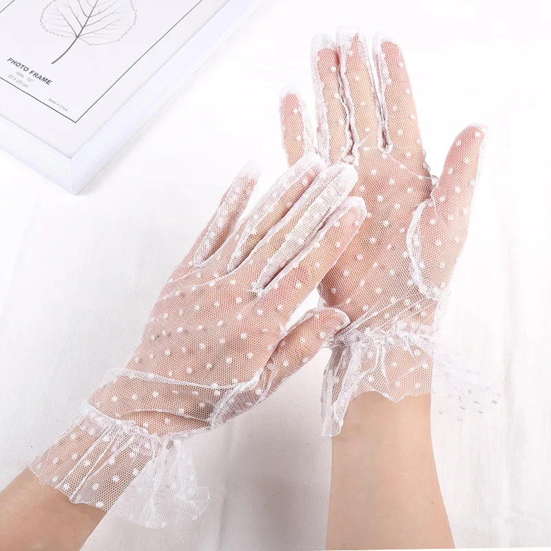 Women Summer Sexy Lace Hollow Transparent Dot Sunscreen Breathable Drive Gloves Etiquette Dinner Dance Cosplay