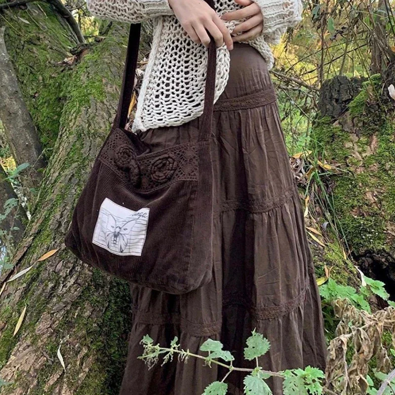 Kawaii Korean Women Fairy Grunge Skirt Harajuku Retro Mall Goth Clothes High-Waisted Vintage Brown Long Pleated Skirt Midi Skirt