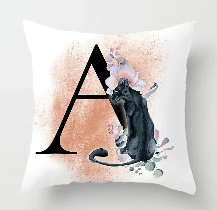 26 English Alphabet Pillowcase Modern Home Decor Flower Cat Design Sofa Pillowcase 45x45cm Cushion Cover Pillow Cover