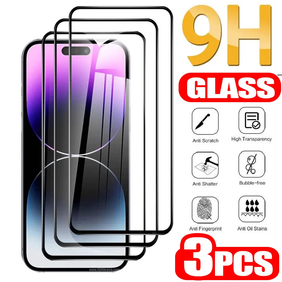 3 Pack Screen Protector Glass for iPhone 13 11 14 15 Pro Max 12 mini Tempered Glass For iPhone X Xs Max XR Protector Film 9H