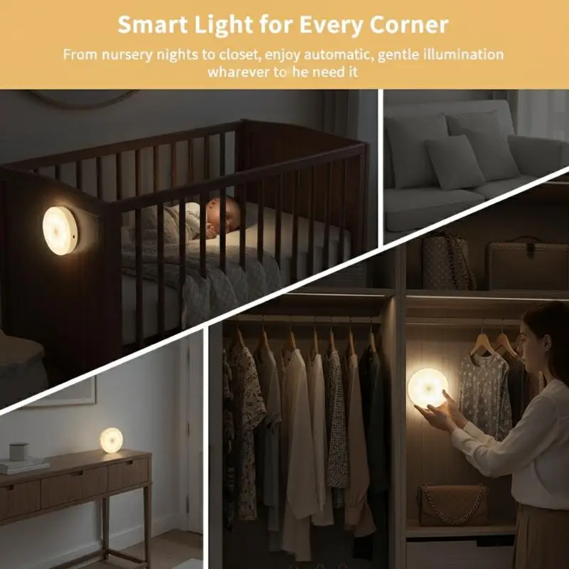 Motion Sensor LED Night Light USB Rechargeable Night Lamp For Kitchen Cabinet Wardrobe Lamp Staircase Wireless Closet Light