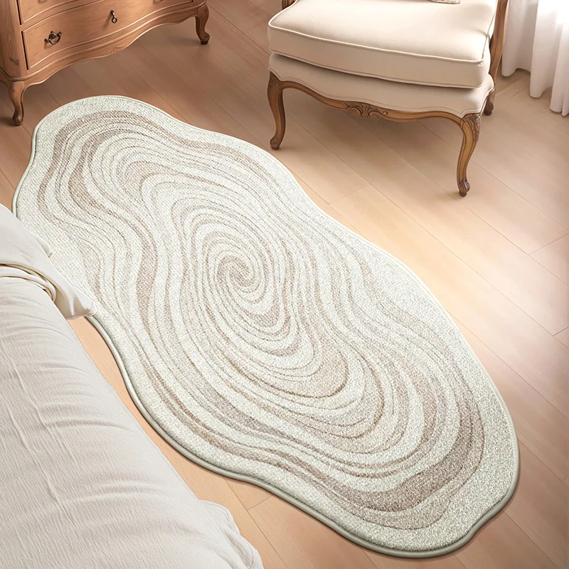 VIKAMA Wavy Bed Edge Carpet Soft Anti Slip Washable Carpet Feather Tree Ring Marble Pattern Floor Mat Indoor Home Decoration