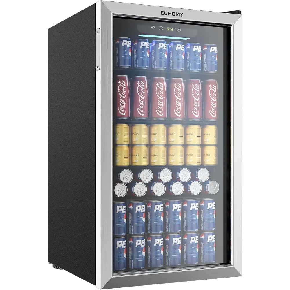 Beverage Refrigerator and Cooler, 126 Can Mini fridge with Glass Door, Small Refrigerator with Adjustable Shelves