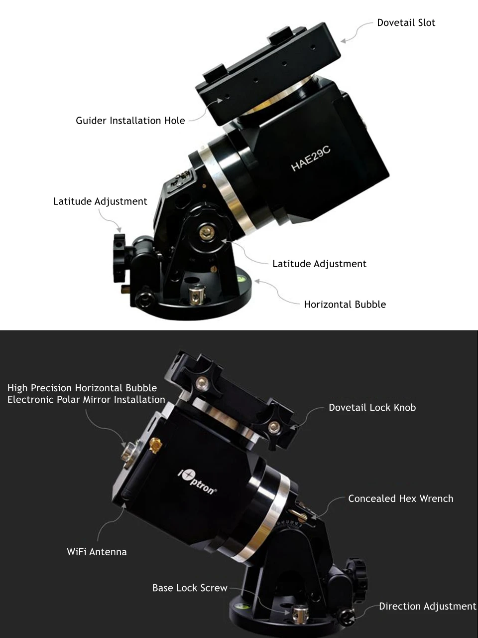 teseek HAE29C Dual Harmonic Equatorial Mount Type-C Support Equatorial/Horizontal Dual Mode with 13KG Load Capacity