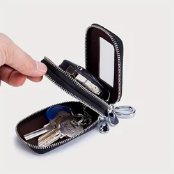 Cowhide PU Leather Double-Layer Key Case - Secure Waist Hanging Car Key Storage - Stylish Mini Bag for Interior Accessories