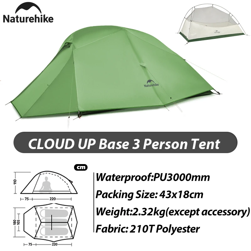 Naturehike New Cloud Up Base Camping Tent 1 2 3Person Lightweight