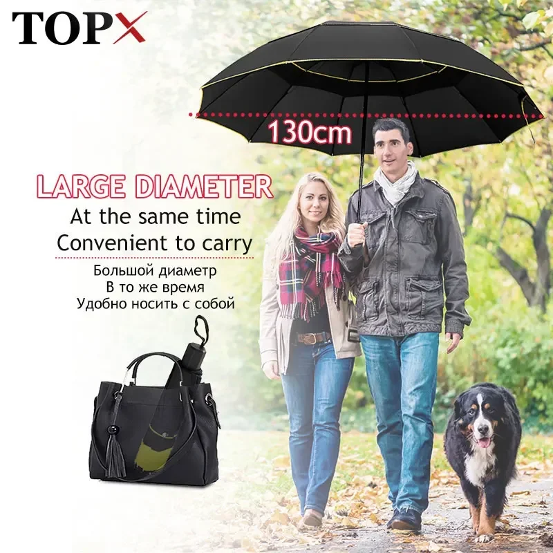 130cm Double Strong Wind Resistant Umbrella Rain Women Large Folding Non-automatic Umbrellas Men Family Travel Business Paraguas