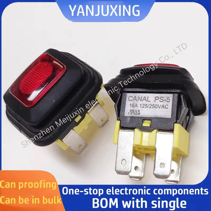 1pcs/lot Push-button switch PS-5 series 4-pin waterproof with red indicator light and lock silver contacts