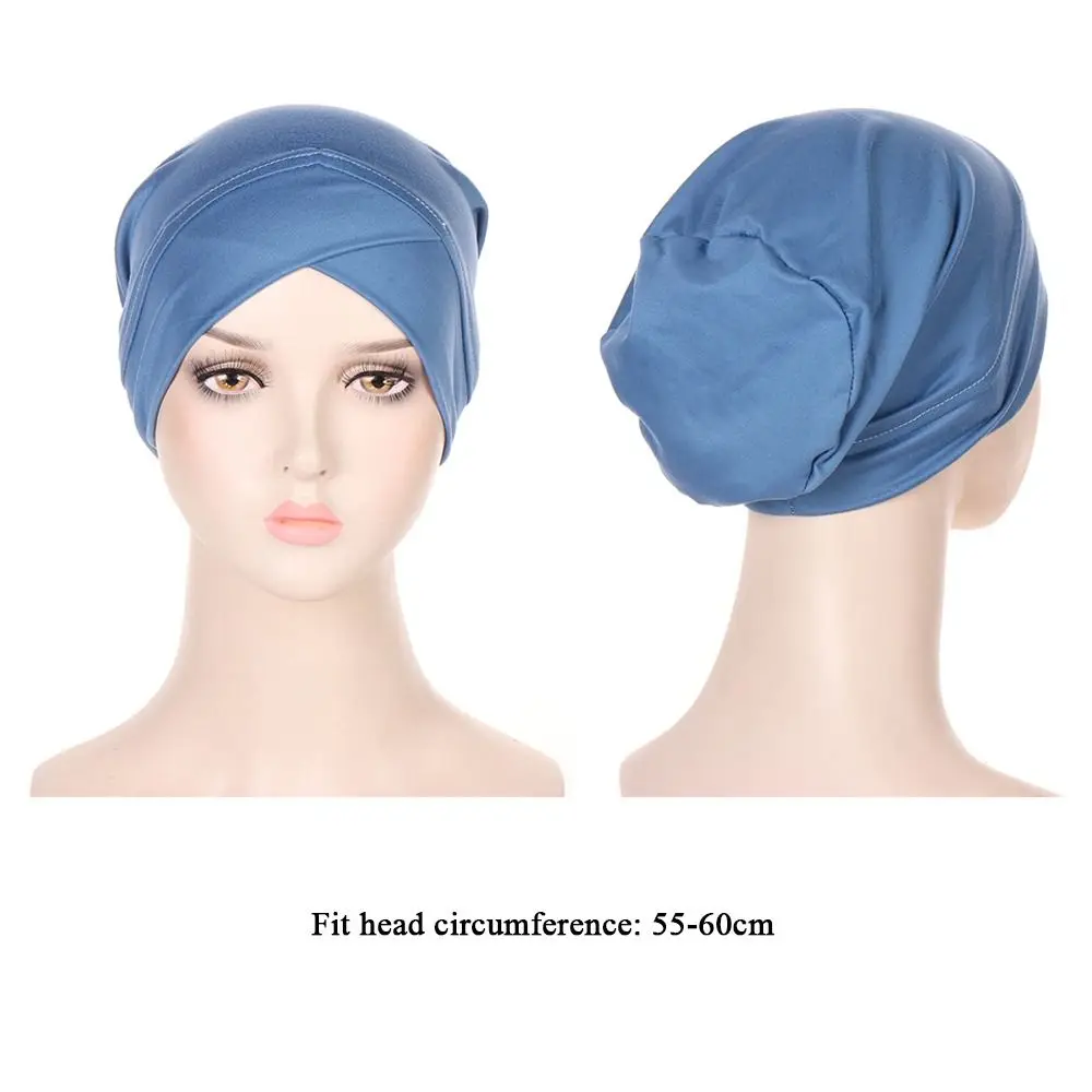 Ladies Turban Hat Muslim Pleated Indian Inner Hijabs Sleep Cap Solid Color Head Wrap Women Bandana Headwear Boonet