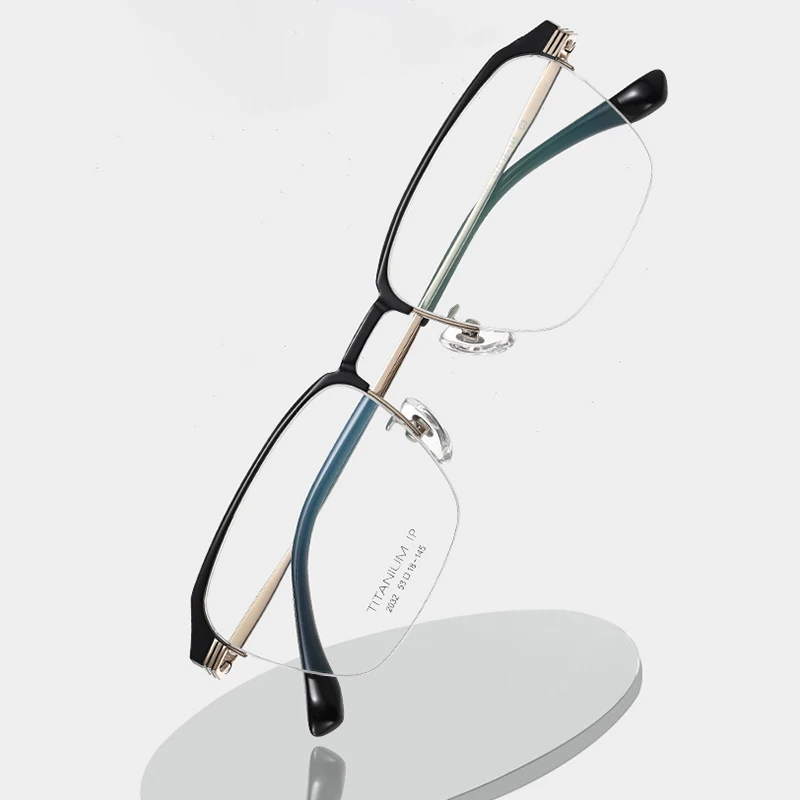 New Pure Titanium Glasses Frame Optical Eyeglasses with Recipe Fashion Men Semi-Rimless Male Prescription Spectacles Quality