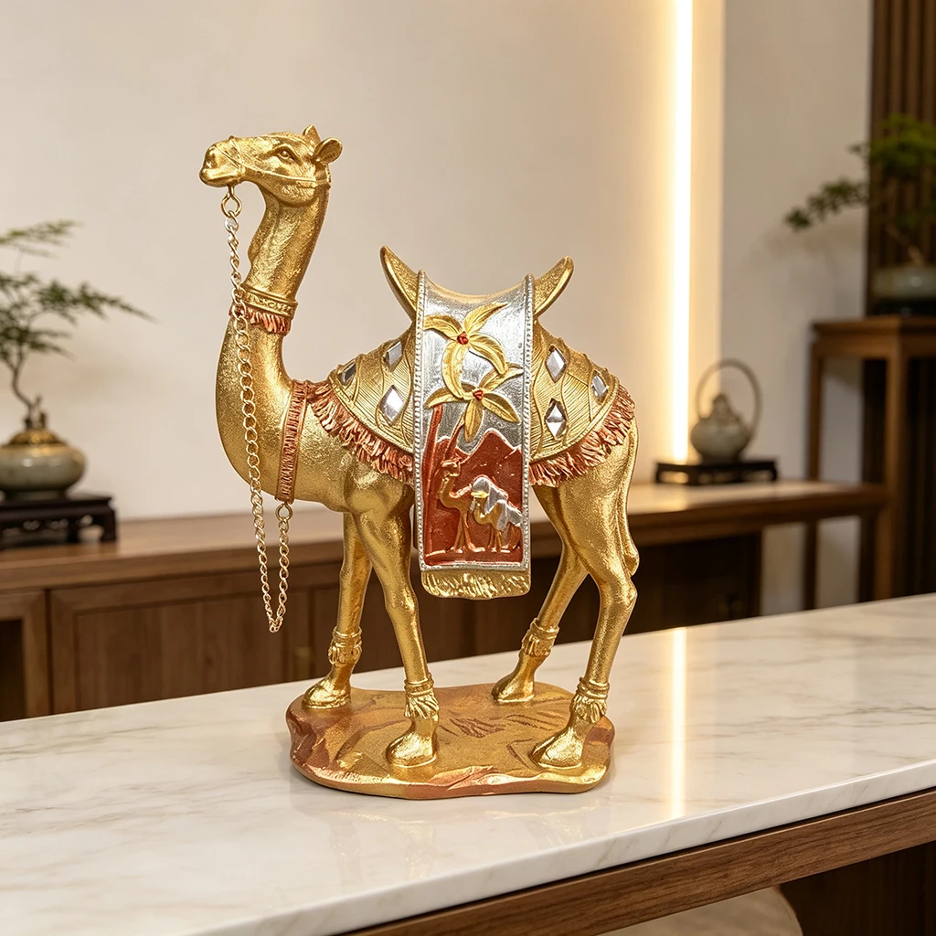 Luxury Golden Camel Statue Resin Figurine Arabian Camel Sculpture Home Decor Tabletop Decoration Living Room Office Gift