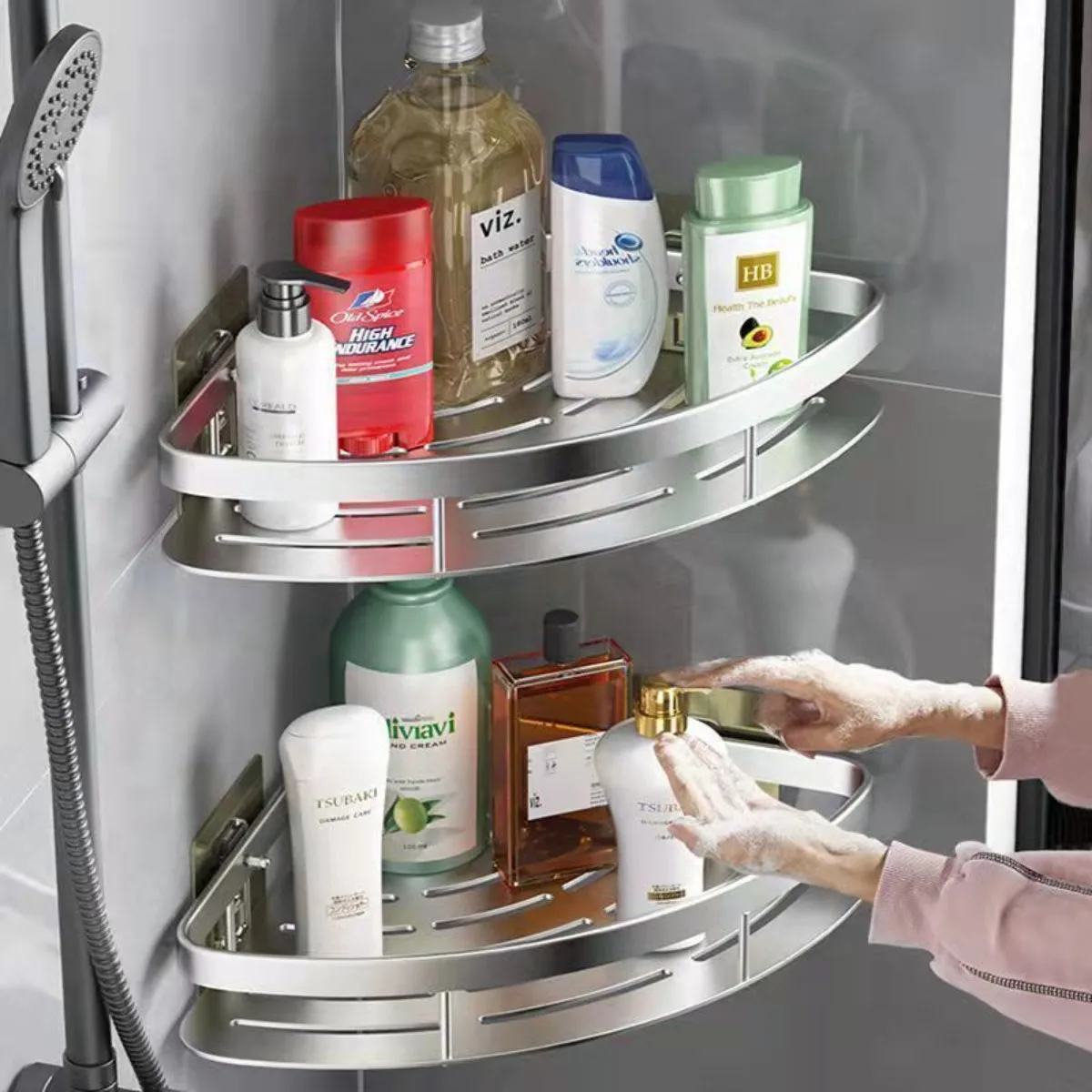 Shower Shelf Bathroom Perforation-Free Suction Cup Shampoo Rack Kitchen Triangle Wall Hanging Storage Rack Bathroom Accessories