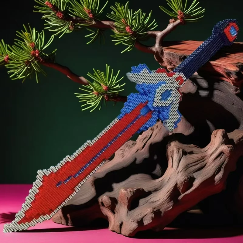 Set di blocchi di costruzione fai-da-te con spada magica, coltello da cartone animato ad alta difficoltà, forniture per feste, regalo di festa a sorpresa creativa