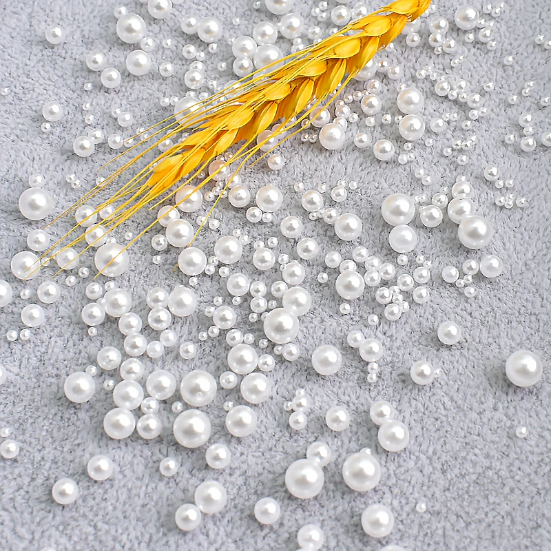 ไข่มุก ABS ทรงกลม ขนาดผสม สำหรับตกแต่งเล็บ สีขาวเบจ คุณภาพสูง ไข่มุกเทียม อุปกรณ์ตกแต่งเล็บ DIY