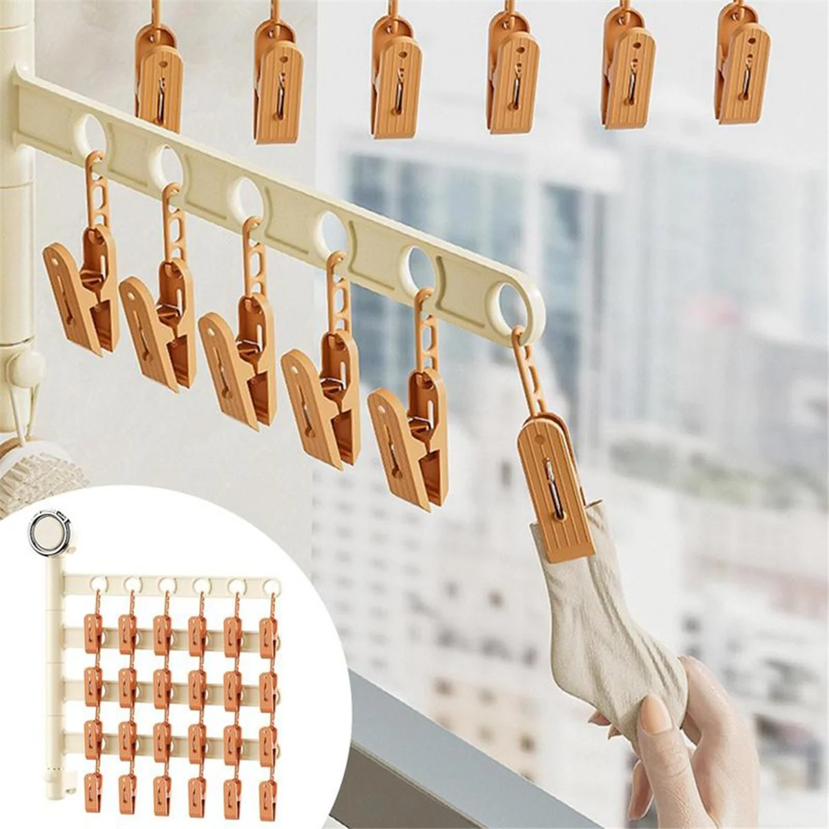 Multi-Functional Drying Rack Socks Underwear Laundry Storage Multi-Clip Wall-Mounted Artifact Balcony Folding Rack A