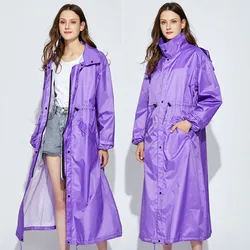 Waterproof Breathable Hiking Rain Coat with Hidden Hood for Women, Purple, Pink, Yellow, Navy Blue, Long Jacket