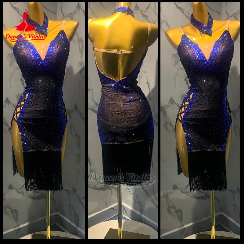 Female Chacha Samba Sleeveless Wrapped Hips Dresses Customized Dancer's Vitality Adult Latin Dance V-neck Professional Clothing