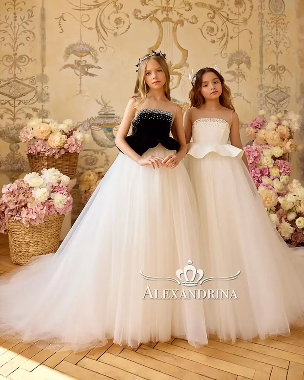 Jill Wish J388 Elegant White Beading Flower Girl Dress Tulle Long Princess Kids Wedding Birthday Pageant Party Evening Gown