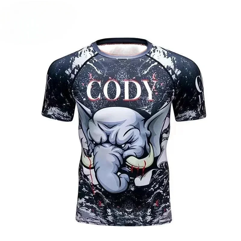 New Man Short Sleeve Sport Shirt Men Quick Dry MMA T Shirts Compression Tights Men 3d Prints Tee Tops Gyms Bodybuilding Rashgard