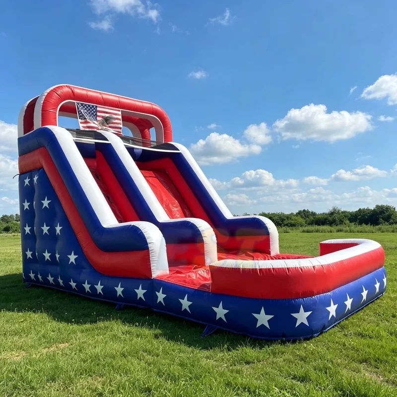 Commercial Grade Patriotic Inflatable Water Slide Dual Lane Giant Stars Stripes Slide July 4th Event Rental EN14960 PVC Material