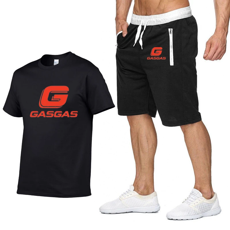 Mens Short Sleeve GASGAS Print Summer Mens TShirt HipHop Harajuku High Quality Cotton T Shirts Pants Suit Sportswear