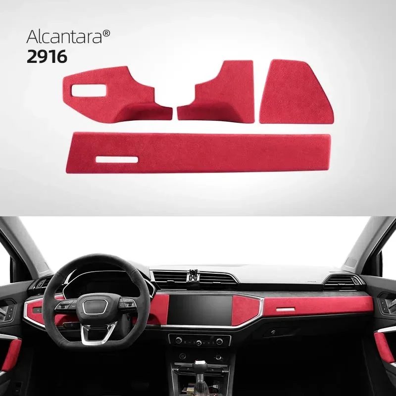 For Audi Q3 2019-22 Center Console Instrument Trim Patch Interior Modification Alcantara+ABS 4PCS