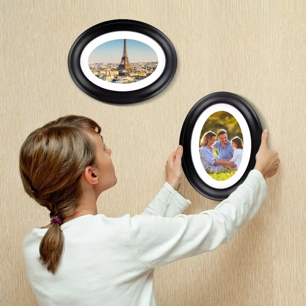 Solid Wood Oval Picture Frame Oval Shape 7/12 Inch Wood Picture Frame Classic Design Wall Mounted Photo Display Frame