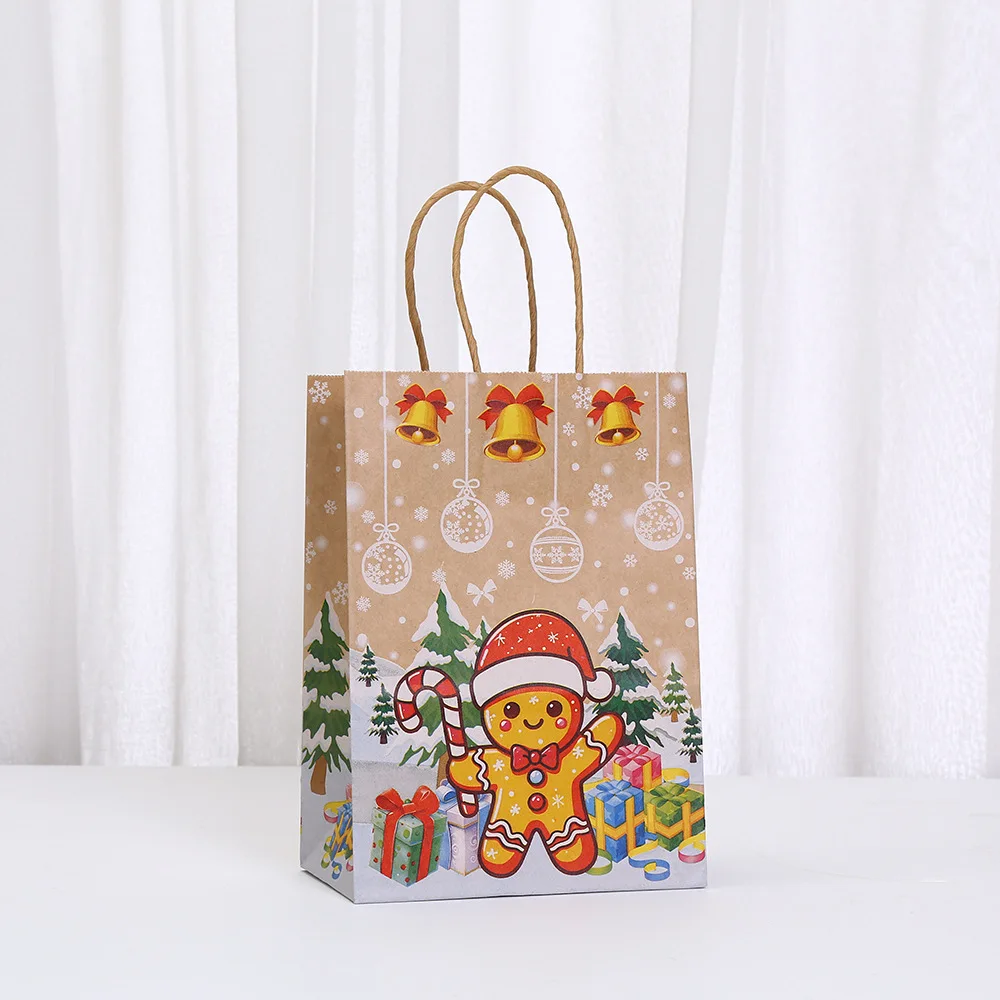 12/30 Uds. Bolsas de papel Kraft navideñas bolsas de regalo reciclables para regalos navideños recuerdos de fiesta embalaje al por menor en el aula