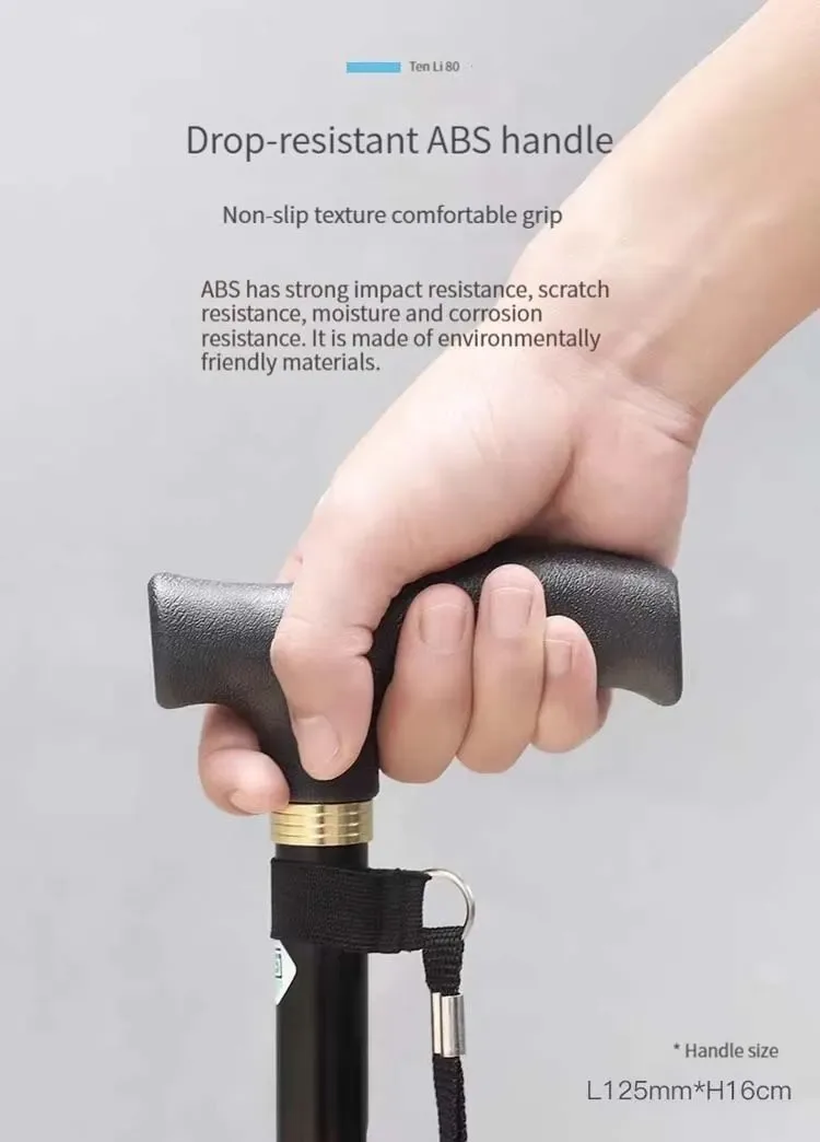 Verstellbarer, teleskopischer, tragbarer, zusammenklappbarer Gehstock aus Aluminiumlegierung, Wanderstock, rutschfeste Gehkrücken für ältere Menschen – Detail 2