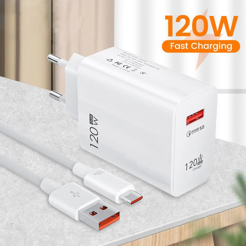 NEW 120W USB Charger For Xiaomi 14 13 12T Pro Redmi Note12 Turbo Samsung Mobile Phone Fast Charging Cable Chargers Adapter