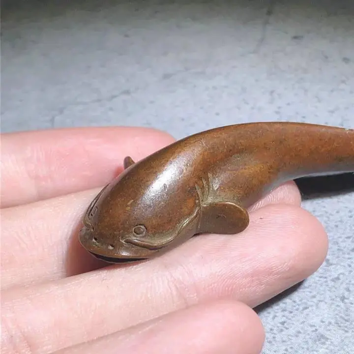 Vintage Bronze Catfish Figurine Tea Pet Fun Desktop Decoration Paperweight Study Room Decor