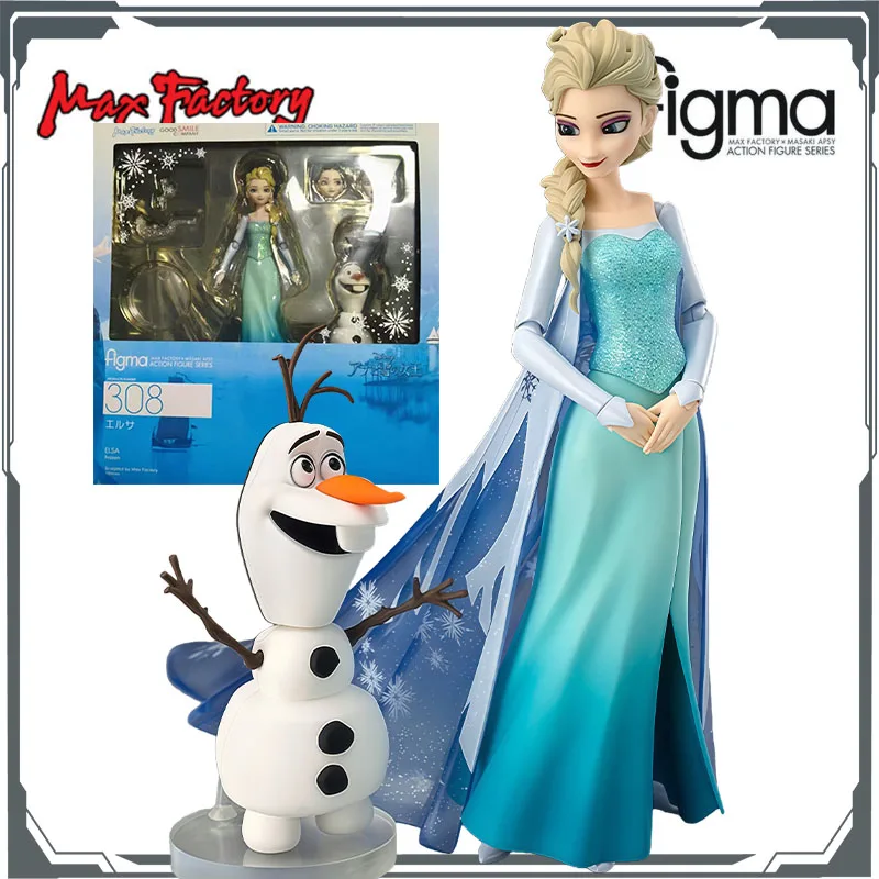 맥스 팩토리 오리지널 피그마 308 엘사 & 올라프 145mm 애니메이션 액션 피규어 소년용 장난감 크리스마스 선물 수집용 모델 장식품