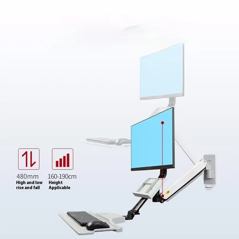 NorthBayou Aluminum Alloy 19-27'' Monitor Arm Workstation Sit-Stand Converter Keyboard Tray Wall Mount Height Adjustable New