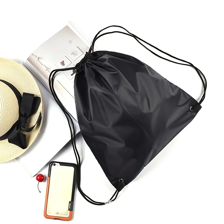 5pcs Black portable sports bag, drawstring cycling backpack, gym shoes bag, clothes backpack - view 6