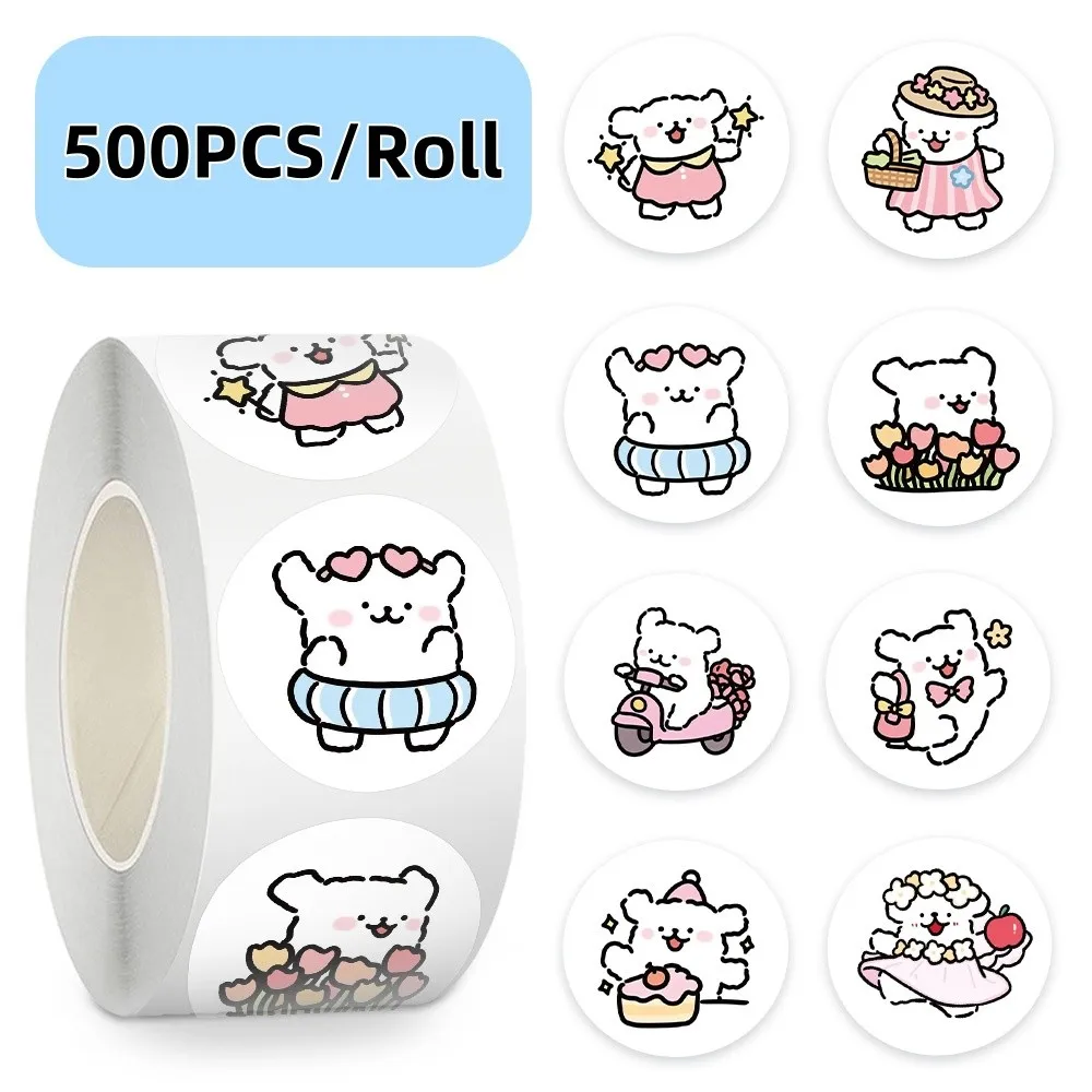 500 uds/rollo de pegatinas de sellado maltés de dibujos animados bonitos pegatinas de grafiti para bicicleta cuenta de mano estuche para lápices calcomanías
