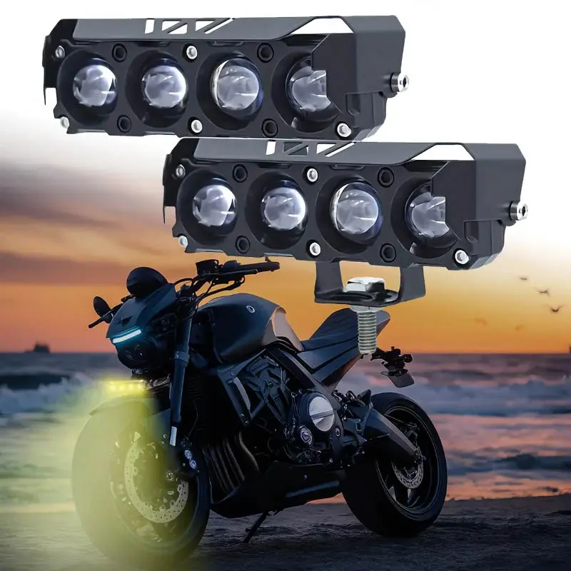 Motorcycle LED Spotlights Super Bright Headlights Three-eye Lens Fisheye Two-color Lights Retrofit Waterproof Shock-proof