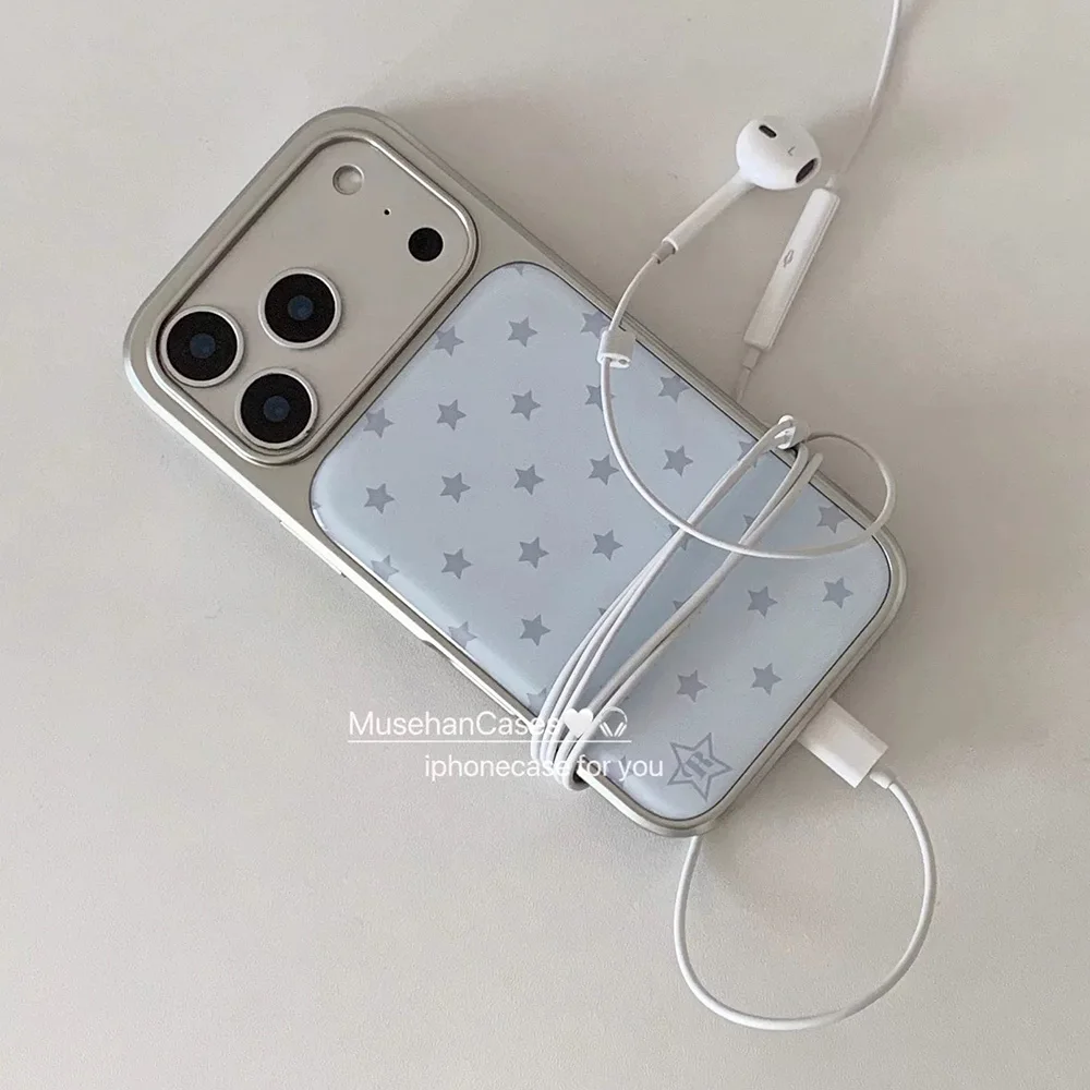 Koreanische Vollbild-Handyhülle mit blauen Sternen für iPhone 17 16e 16 15 14 13 12 11 Air Pro Max X 8 7 Plus – Luxuriöse, transparente, weiche Rückabdeckung