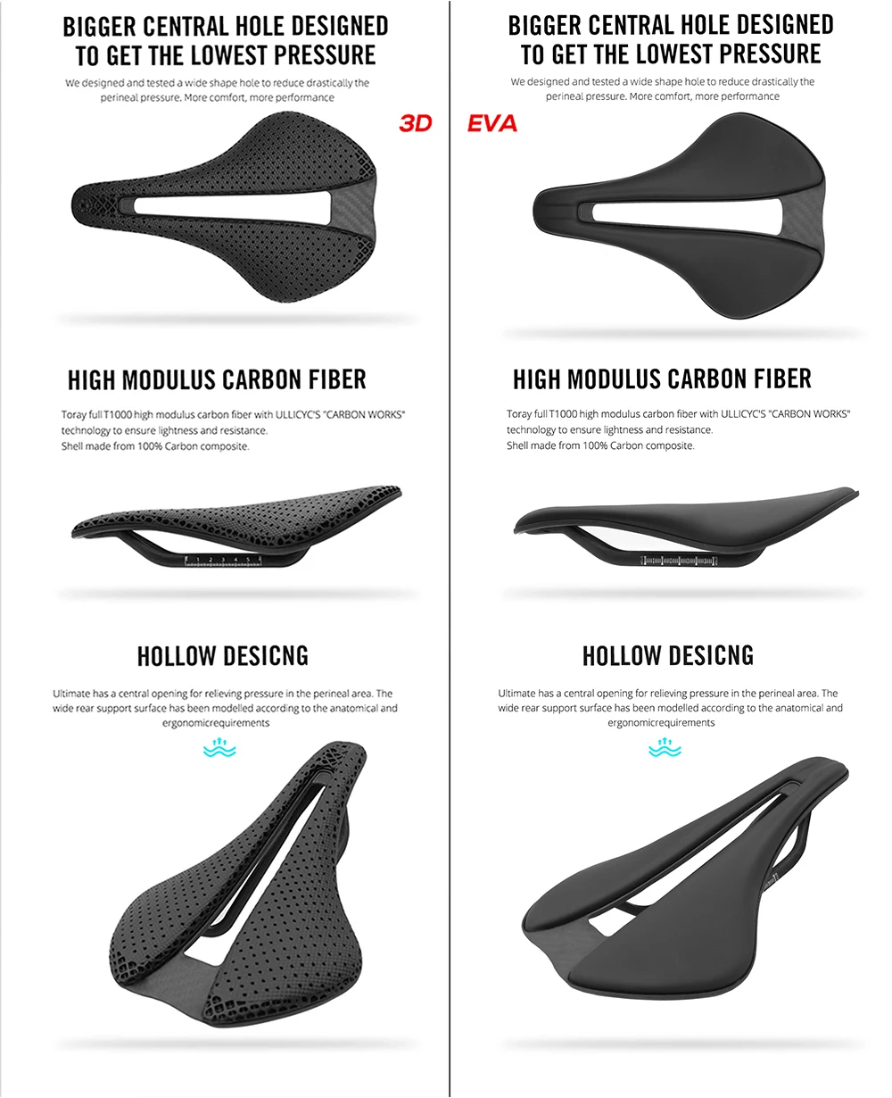3D-gedruckter/EVA-Fahrradsattel, ultraleichter Carbon-EVA-Hohlsattel 240x155mm für MTB/Rennrad, Carbon-Schienen, Vollcarbon-Schale – Detail 16