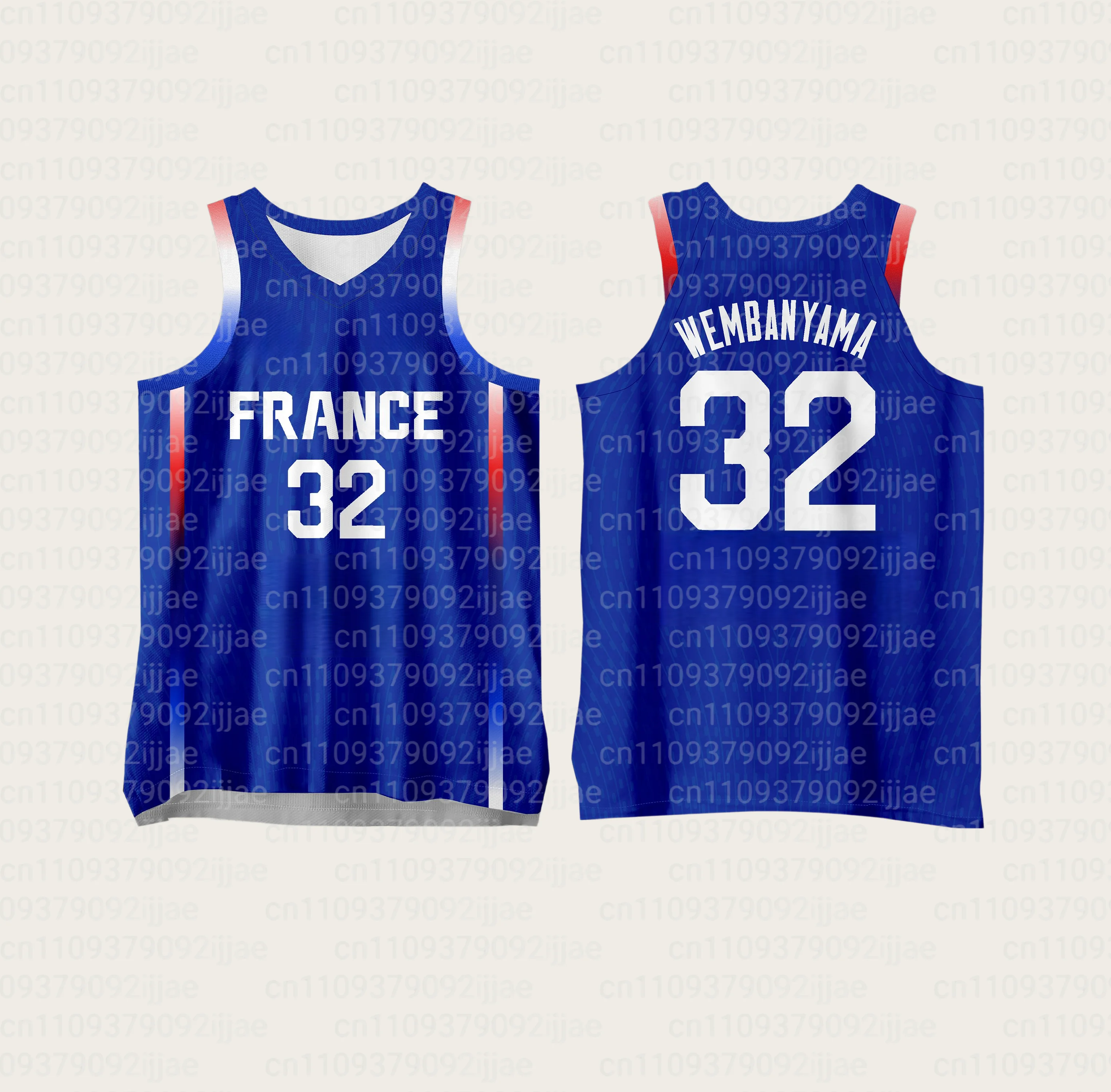 Basketball Jerseys France 34 WEMBANYAMA Jersey Sewing  Cheap High Quality Outdoor Sportswear Light Blue FamilyMatching