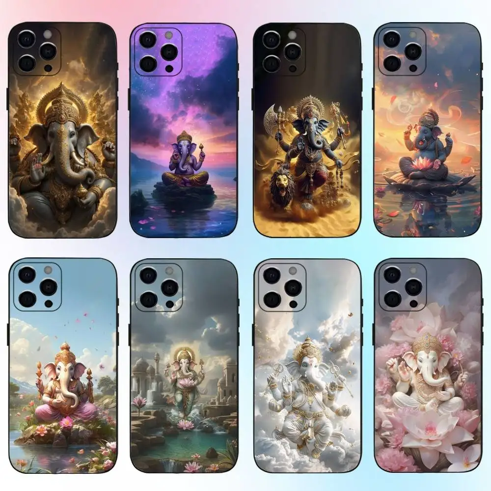 

India Ganesha Elephant Phone Case For iPhone17,16,15,14,13,12,11 Plus,Pro Max Soft Black Cover