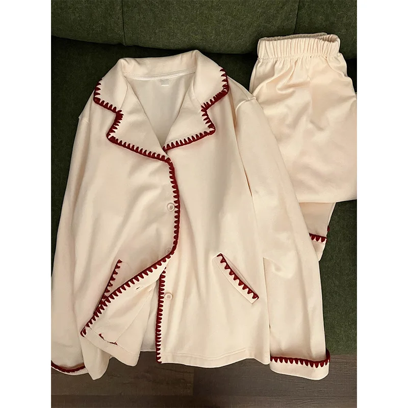 

Women's Color-Blocked Fleece Set Autumn/Winter 2026 New Style Long-Sleeved Pants Set Brushed Comfortable Warm Home Wear Pajamas