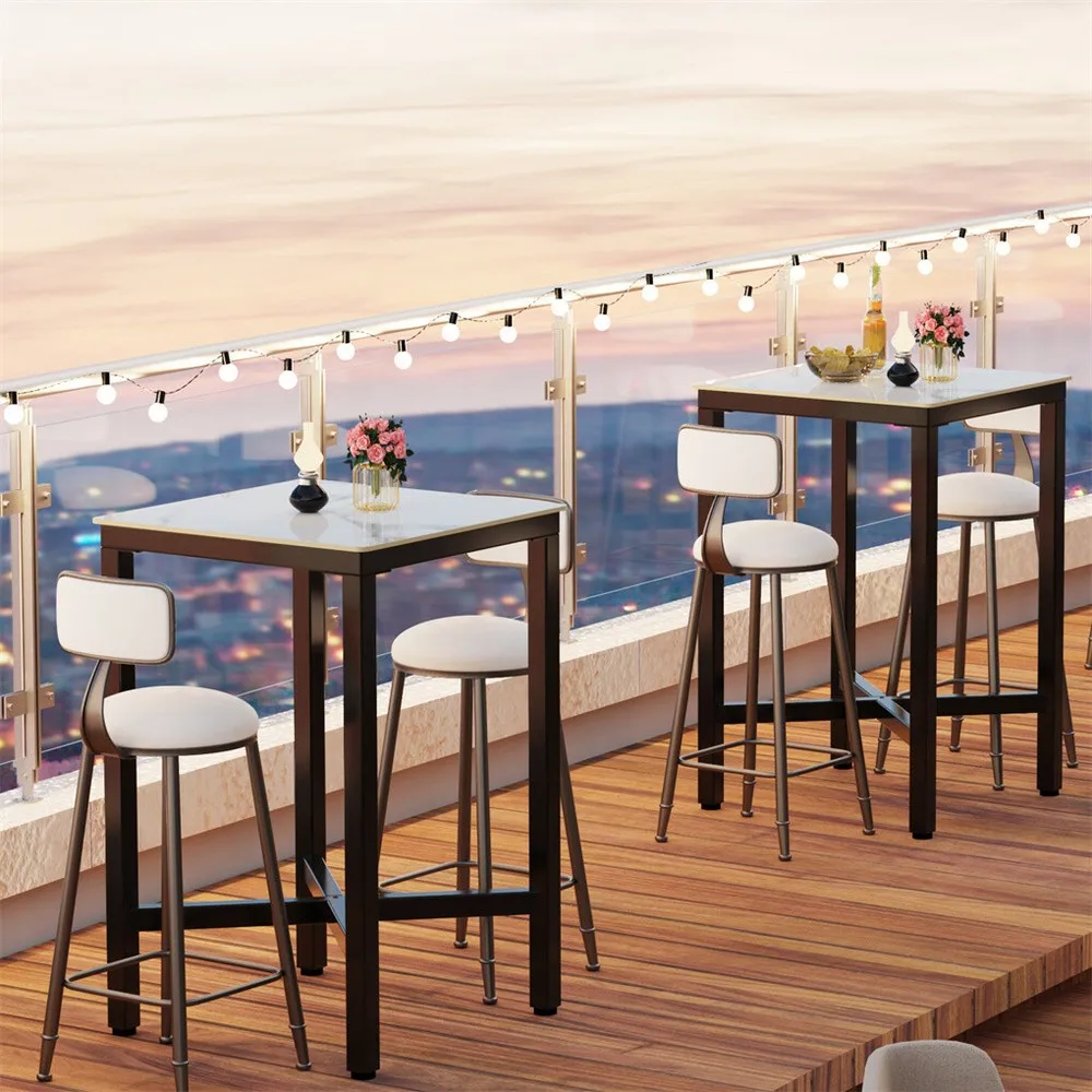 Table de bar Table de pub Table basse carrée en marbre café avec pied robuste 105 cm