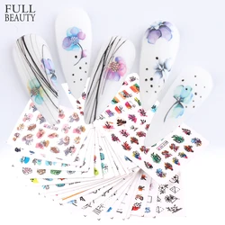 24pcs / Set Spring Summer nail Sticker Water Decal Nail Art Ink Flowers Leaves Graffiti Slider for Nail Decoration Foils Tattoo
