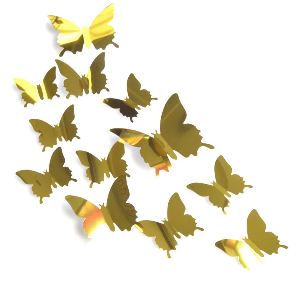 

12pcs Pvc Butterflies 3D Mirror Wall Decals Waterproof Anti-Dust Stickers For Home Room Decor Garden Party Wedding Background