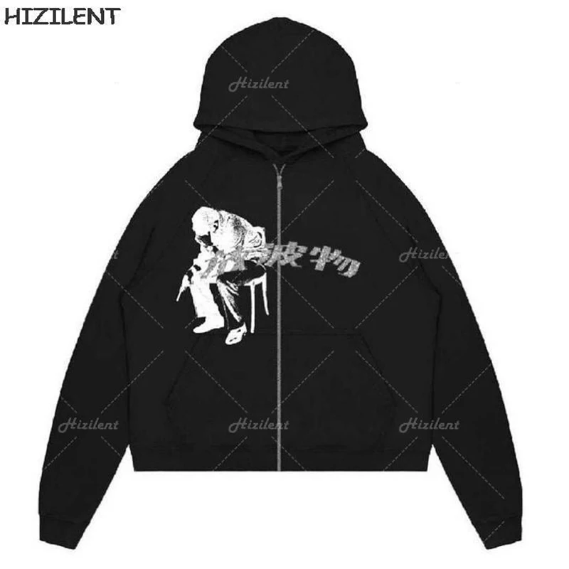 

Grunge Goth Hip Hop Sweatshirt Glitter Graphics Men's Y2K Zip up Oversized Hoodies Harajuku Women's Sport Jacket Coat Streetwear