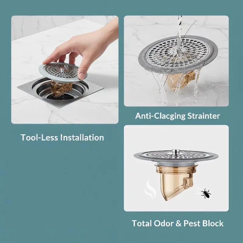 Stainless Steel Floor Drain Filter Anti Clog Anti Odor Insect Proof Long Lasting Sink Strainer for Kitchen Laundry Room