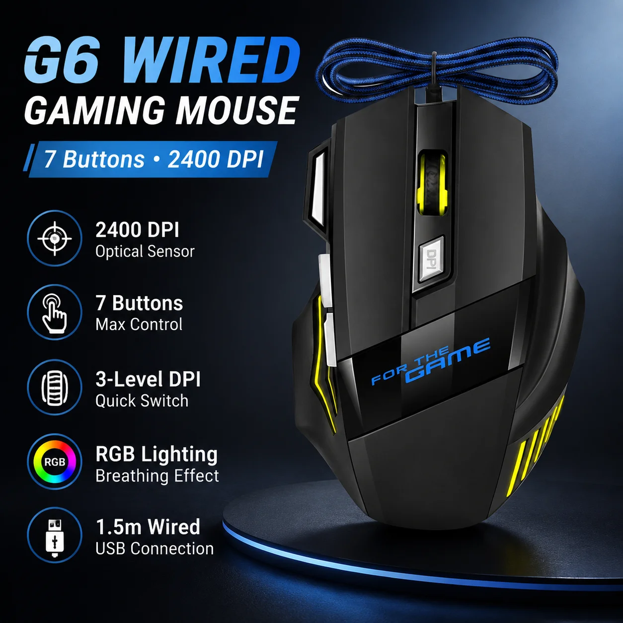 PC Wired Gaming Optical Mouse 7-Buttons RGC Backlit Ergonomic Design Mouse DPI Adjustable For Gamer Laptop Tablet Computer