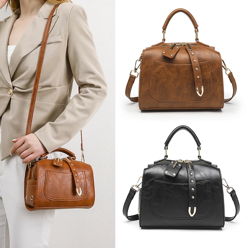 

Женские сумки в стиле ретро, новинка 2024, роскошная сумка через плечо Boston, Модные женские Сумки из искусственной кожи 8239LZF