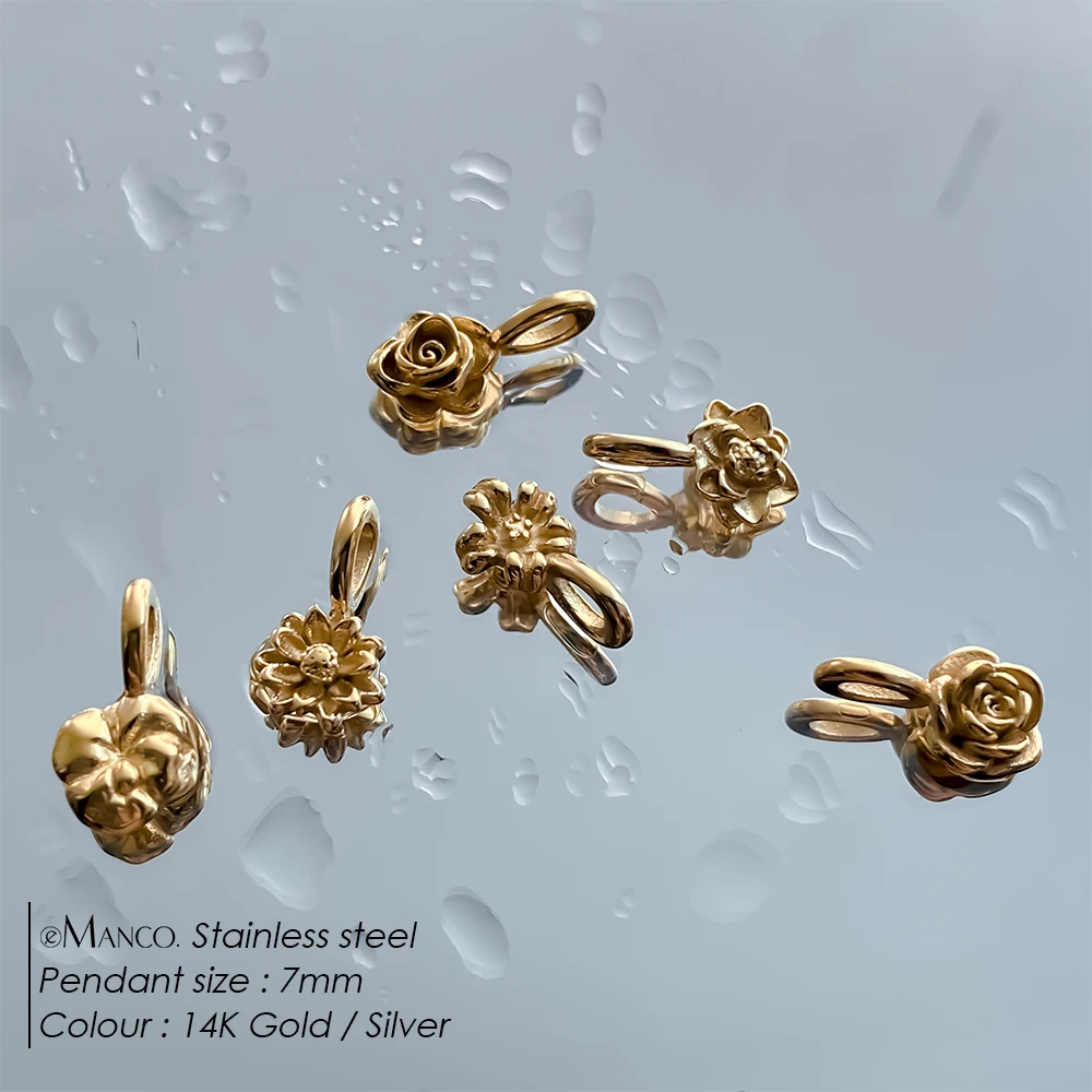 EMANCO Nature Style Gold Color Stainless Steel Floral Charms Assortment for Women's Jewelry Daily Accessorizing