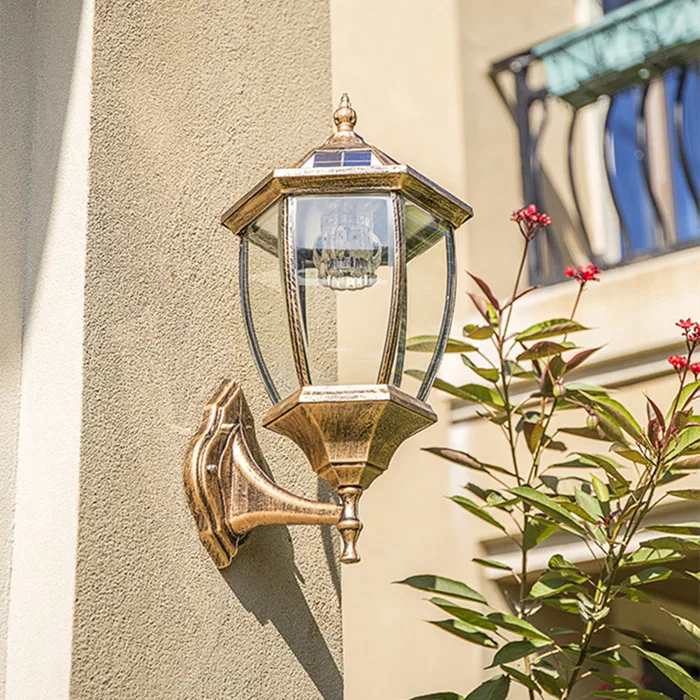 Factory customization  waterproof Solar outdoor light gold wall lamp vintage